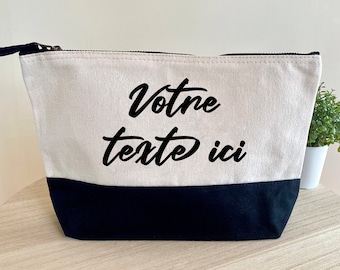 Grande pochette trousse de rangement en coton personnalisée avec votre texte : mariage, prénom, citation...