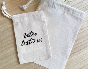 Pochon en coton recyclé personnalisé avec votre texte : mariage, prénom, citation... 2 tailles au choix