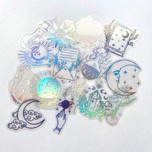 Set de 15 stickers autocollants holographiques thème Magie
