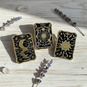 Emaille tarotkaartspeld, keuze uit: De Maan, Het Rad van Fortuin of De Zon
