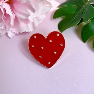 Red Polka Heart Gold Enamel Pin