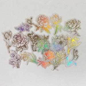 Set de 15 stickers autocollants holographiques dorés fleurs
