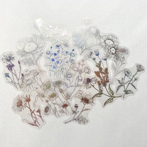 Set de 15 stickers autocollants holographiques Fleurs