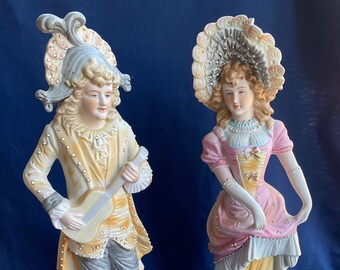 Vintage Paulux Figurines: French Provincial Porcelain Statues, Occupied Japan