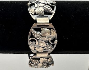 Scandinavian Sterling Silver Grapevine Panel Bracelet (A. Prip, c. 1950s)