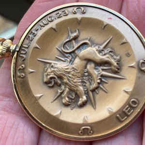 Vintage Zodiac Pendant: Leo the Lion, Double-Sided Coin Design, No Chain, Zodiac Calendar