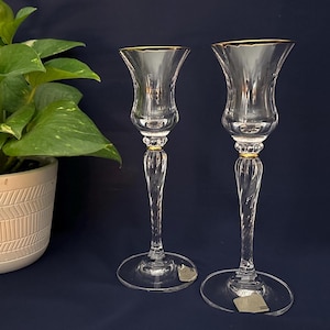 Mikasa &quot;Jamestown&quot; Gold-Rimmed Crystal Candlesticks (2)