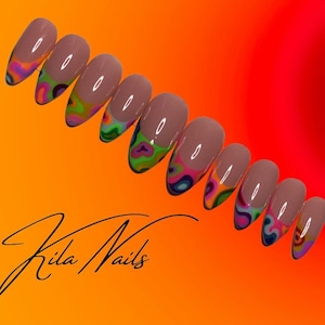 4. summer nails psychedelic nails | press on | swirls | abstract | colorful