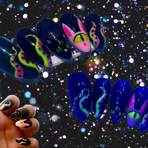 halloween nails fall nails handpainted alien press on nails tentacles glow in the dark image 1