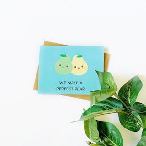 Nous faisons une poire parfaite | Mignon Paire Carte Amitié Amour Relation Nourriture Poires Carte de vœux Ami Fruit Drôle Ensemble Anniversaire