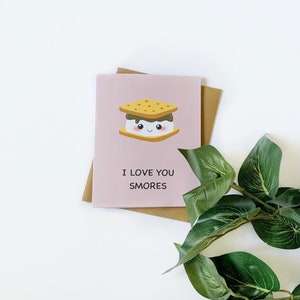 Je t’aime S’mores | Relation alimentaire mignonne Amour kawaii Bffs Bestfriend Chocolat Guimauve Craquelins Carte de vœux Cadeau Drôle fête des mères
