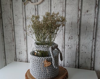 Dekorative Blumenvase- weiss- grau- für Trocken- und Frischblumen / Dekogefäß aus Glas