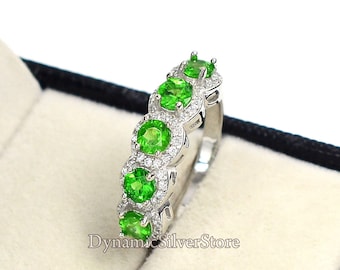 Anillo de granate verde tsavorita natural, plata de ley 925, piedra natal de enero, joyería de granate verde, anillo de novia, anillo de promesa, regalo para ella