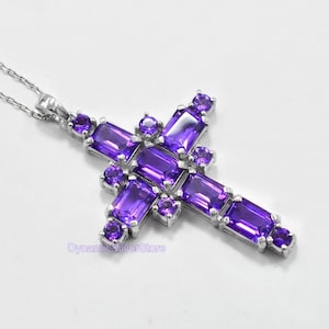 Natural Amethyst Pendant Necklace\ 925 Sterling Silver\ February Birthstone\ Holy Cross Pendant\Amethyst Jewelry\Women Pendant\ Gift For Her