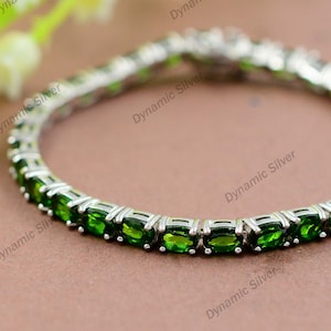 Natural Chrome Diopside Bracelet, 925 Sterling Silver, Tennis Bracelet, October Birthstone, Green Stone Bracelet, Birthday Gift Gift For her