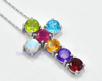 Natural Multi Stone Holy Cross Pendant Necklace, 925 Sterling Silver, Wedding Pendant, Charm Pendant, Gemstone Pendant, Gift For Girlfriend