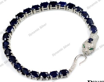 Sapphire Tennis Bracelet/ Natural Sapphire Bracelet/ 925 Sterling Silver/ Cobra Gemstone Bracelet/ September Birthstone/ Bracelet For Her