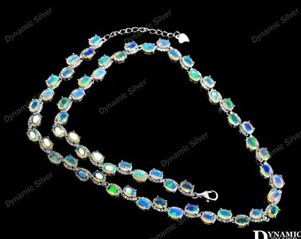 Natural Ethiopian Welo Opal Cut Chain Necklace, 925 Sterling Silver, Adjustable Necklace, October Birthstone, Women Jewelry, Gift For Her