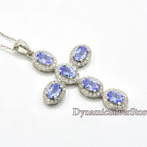 6x4 MM Natural Tanzanite Pendant Necklace\ 925 Sterling Silver\ Holy Cross Pendant\ December Birthstone\ Tanzanite Jewelry\ Gift For Her