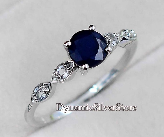 Ring finger size adjustable sterling silver 925 92.5 women girls wife  friend her real gift valentine diwali rakhi jewellery platinum latest blue  sapphire tanzanite royal dark solitaire stone pure – CLARA