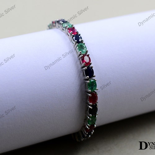 Natural Ruby, Emerald, shops Sapphire/ Multi Gemstone Tie Bracelet/ 925 Sterling Silver/ Adjustable Bolo Bracelet/ Wedding Jewelry/ Gift For Her