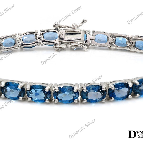 Natural London Blue Topaz Bracelet\ 925 Sterling Silver\ Topaz Tennis Bracelet\ Gemstone Bracelet\December Birthstone\Birthday Gift For Wife