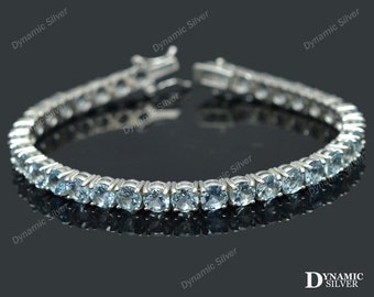 5 MM Natural Aquamarine Bracelet\ 925 Sterling Silver\ Tennis Bracelet\ Aquamarine Jewelry\ March Birthstone\ Wedding Bracelet\ Gift For Her