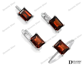Natural Red Garnet Jewelry Set, 8X6 MM, 925 Solid Sterling Silver, Garnet Ring Earring Pendant Jewelry Set, Wedding Pendant, Gift For Her
