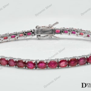 925 Sterling Silver\ Natural  Ruby Bracelet\ Ruby Silver Bracelet\ July Birthstone\ Ruby Tennis Bracelet\ Mother&#39;s Day Gift\ Bridal Bracelet