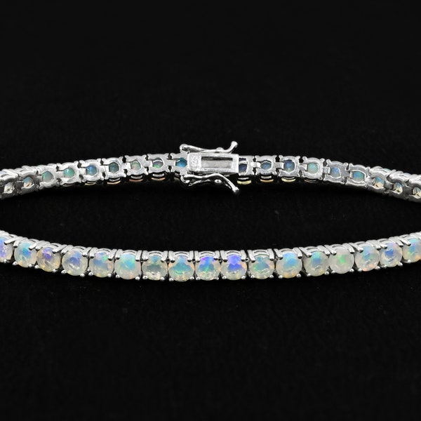 Natürliches äthiopisches Opal Armband / 925er Silber / Tennis Armband / Oktober Geburtsstein / Opal Schmuck / Geschenk für sie / Jubiläumsgeschenk