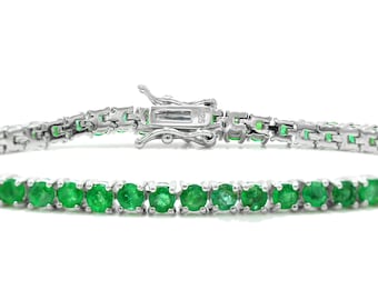 AAA+ Quality Natural Zambia Emerald Bracelet, 3 MM, 925 Sterling Silver, Tennis Bracelet, May Birthstone, Dainty Women Jewelry, Gift For Her