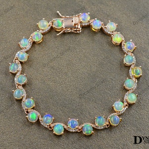 Natürliches Opal Edelstein Armband / 925 Sterling Silber / Feueropal Tennis Armband / Oktober Geburtsstein / Regenbogen Opal Schmuck / Geschenk für Sie