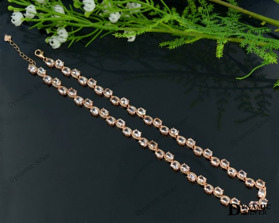 Morganite Tennis Necklace 925 Sterling Silver Natural Morganite