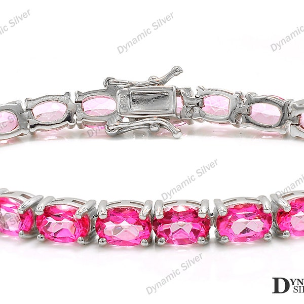 Natural Pink Topaz  Bracelet, 7X5 MM, 925 Solid Sterling Silver, November Birthstone, Tennis Bracelet, Bridesmaid Jewelry, Gift For Her