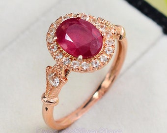 14K Rose Gold Vermeil\ Natural Ruby Ring\ 925 Sterling Silver\ Statement Ring\ Ruby Gemstone Ring\ July Birthstone\ Gift For Her\ Women Ring