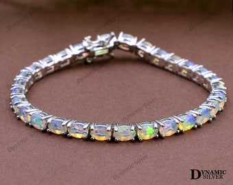 October Birthstone\ Natural Ethiopian Welo Opal Cut Bracelet\ 925 Sterling Silver\ Opal Jewelry\ Gemstone Bracelet\ Women Silver Bracelet