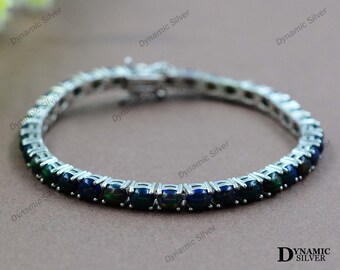 5x4mm Natural Ethiopian Black Opal Bracelet, 925 Sterling Silver, Rainbow Fire Black Opal Welo Jewelry, October Birthstone, Tennis Bracelet
