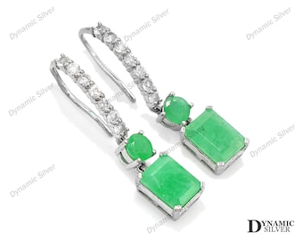 925 Sterling Silver, Natural Emerald Earring Stud, May Birthstone, Green Emerald Jewelry, Bridal Earring, Gift For Her, Gift For Friend