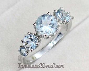 Natural Aquamarine Ring/ 925 Sterling Silver/ Statement Ring/Wedding Ring/ March Birthstone/ Aquamarine Jewelry/ Proposal Ring/ Gift For Her