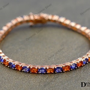 Natural Tanzanite & Mexican Fire Opal Bracelet/ 925 Sterling Silver/ Tennis Dual Gemstone Bracelet/ Tanzanite Jewelry/ Gift For Her