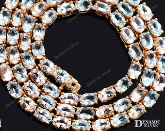 Natural Morganite & Aquamarine Earring Necklace, 925 Sterling Silver, Birthstone Necklace, Tennis Jewelry, Gorgeous Necklace, Gift For Wife