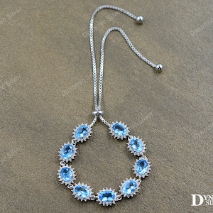 Natural Swiss Blue Topaz, Bolo Adjustable Bracelet, 925 Solid Silver, December Birthstone, Blue Topaz jewelry, Bridal Bracelet, Gift For Her