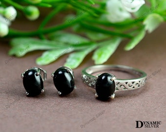 Black Star Jewelry Set\ 925 Sterling Silver\ Black Star Ring Earring Jewelry Set\ Women Jewelry Set\ Bridal Jewelry Set\ Christmas Gifts