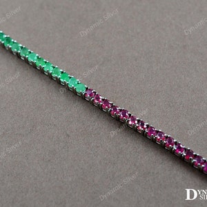 Natural Round Emerald & Ruby Bracelet\ 925 Sterling Silver\ Tennis Bracelet\ Gift For Her\ Mix Stone Bracelet\ Unisex Bracelet\ Wedding Gift