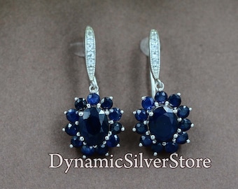 Sapphire Gemstone Earrings\ 925 Sterling Silver\ September Birthstone Earring\ Handmade Earrings\ Engagement Earrings\ Jewelry For wedding