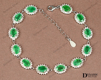 Adjustable Chain Bracelet \Natural Zambian Emerald Bracelet\ 925 Silver Bracelet\ Chunky Bracelet\ Mya Birthstone Bracelet \ Christmas Gift
