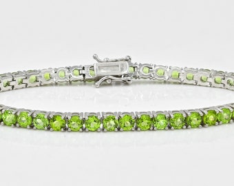 4mm Natural Peridot Bracelet, 925 Sterling Silver, Tennis Bracelet, August Birthstone, Peridot Jewelry, Wedding Bracelet, Gift For Birthday