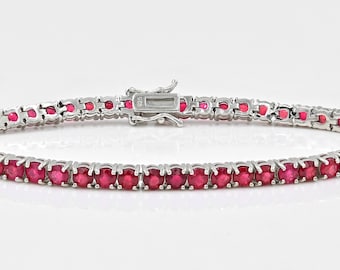 4 MM Round Natural Ruby Bracelet\ 925 Sterling Silver\ Tennis Bracelet\ July Birthstone\ Dainty Bracelet\ Women Bracelet\ Gift For Her