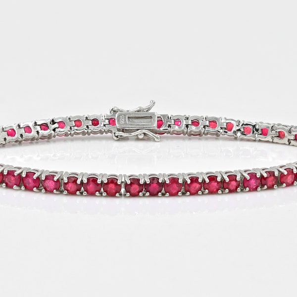 Natural Red Ruby Bracelet\ 925 Sterling Silver\ Ruby Silver Jewelry\ Tennis Bracelet\ July Birthstone\ Bridal & Women Bracelet\ Gift For Her