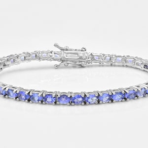 Natural Violet Blue Tanzanite Bracelet, 925 Sterling Silver, Tennis Bracelet, December Birthstone, Tanzanite Jewelry, Gift For Anniversary.